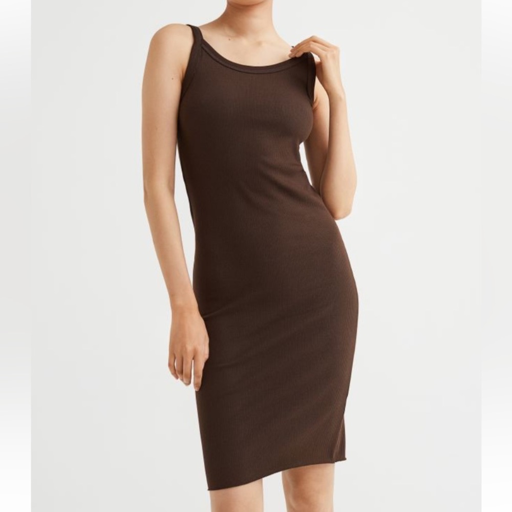 H&M chocolate brown bodycon midi dress